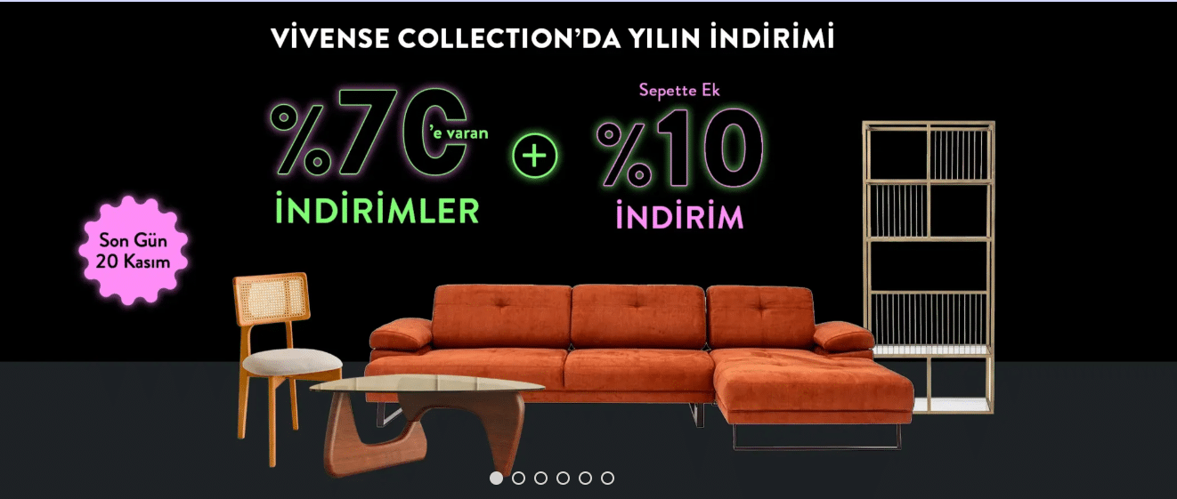 Vivense Yılın İndirimi Başladı! %70'e Varan İndirimler ve Sepette Ek %10 İndirim