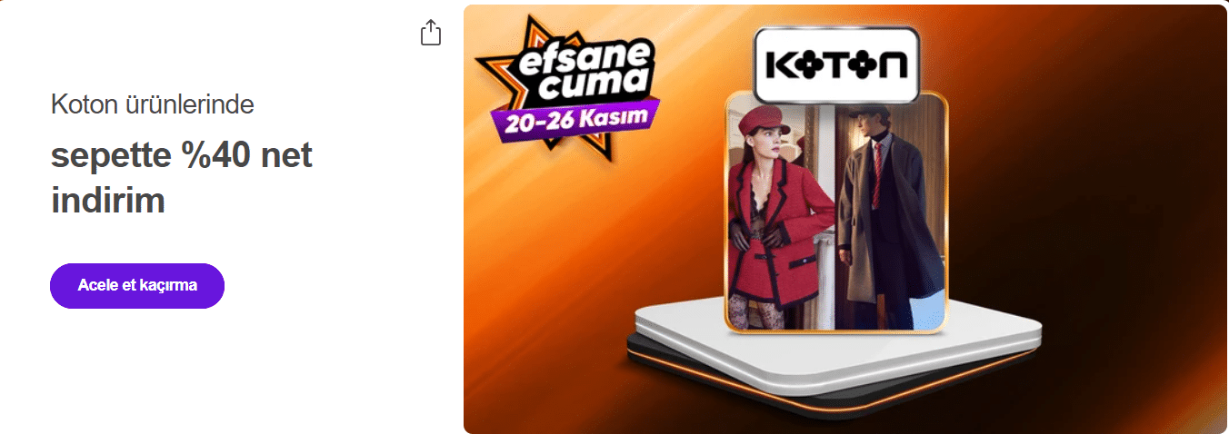 Koton Sepette %40 İndirim