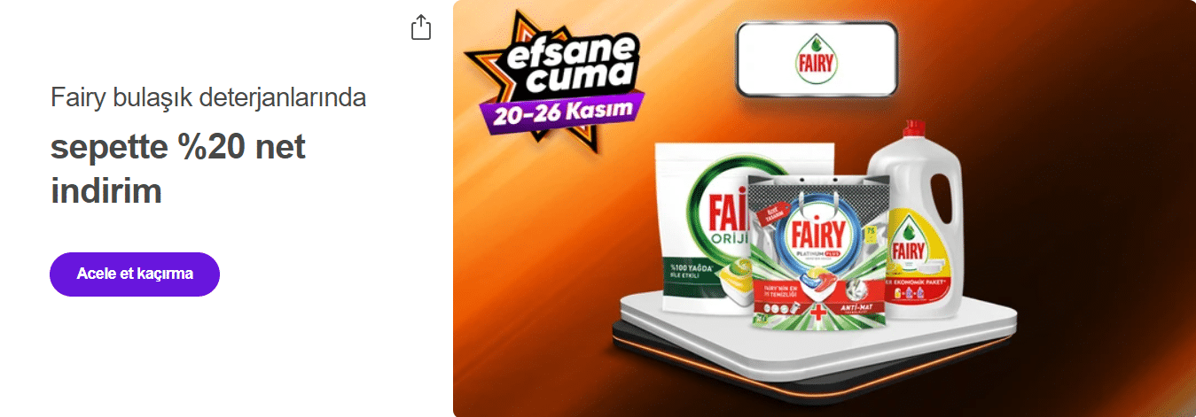Fairy Bulaşık Deterjanlarında Sepette %20 İndirim
