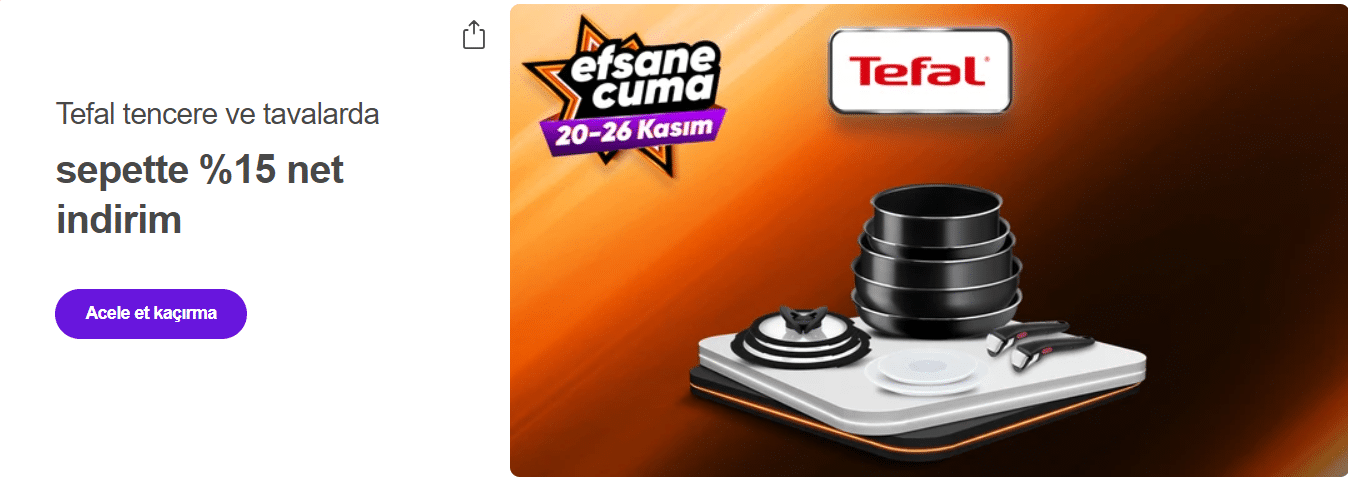 Tefal Tencere ve Tavalarda Sepette Net %15 İndirim