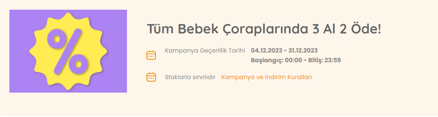 E-Bebek'te Kaçırılmayacak Kampanya! Tüm Bebek Çoraplarında 3 Al 2 Öde